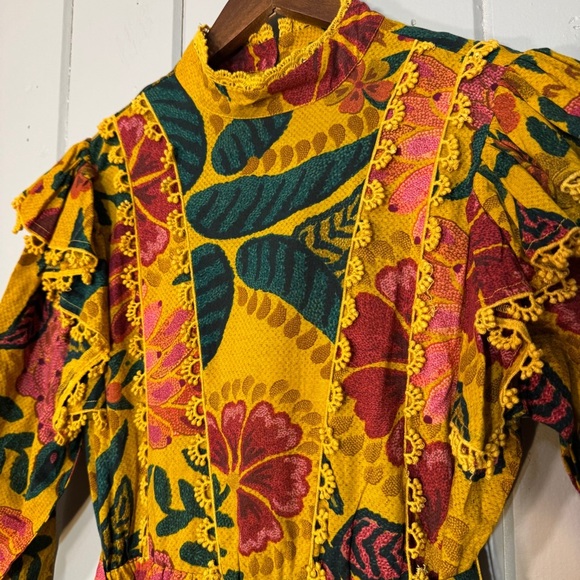 FARM RIO Yellow Flowerdoscopic Mini Dress NWOT Size Small Floral Sash boho‎ - Picture 6 of 16